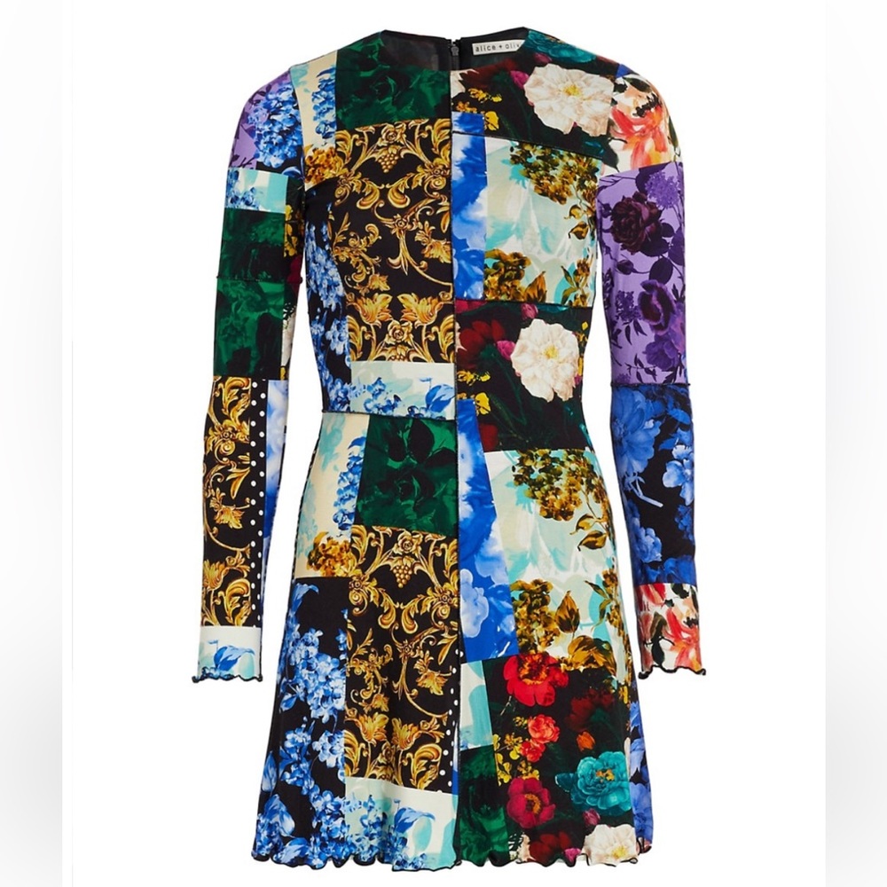Alice + Olivia Delora Mixed-Print Minidress